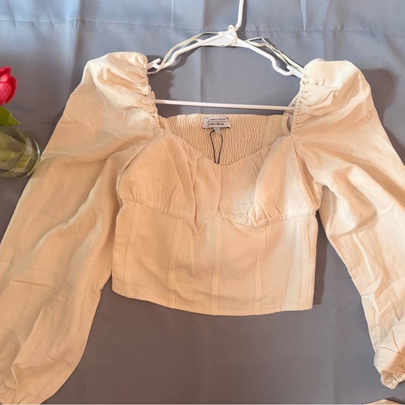 & Other Stories Cream Square-Neck Puff Sleeve Top - Picture 7 of 12